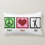 Peace Love Golf Kussen<br><div class="desc">Een vredesteken,  hart,  en een golfer die zijn golf oefent.</div>