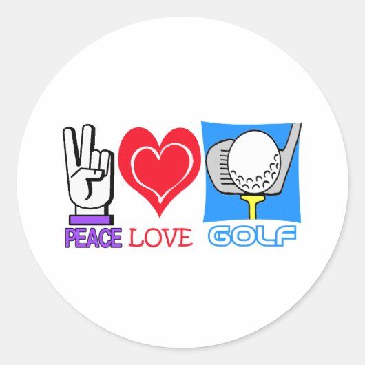 PEACE LOVE GOLF RONDE STICKER (Voorkant)