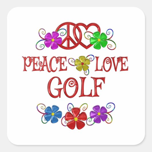 Peace Love Golf Vierkante Sticker (Voorkant)