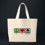 Peace Love Green Box Homes Grote Tote Bag<br><div class="desc">Vredesbord, een hart, en een huis voor Groene Doos Homes.</div>
