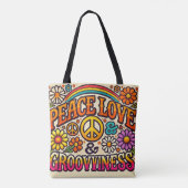 Peace, Love & Grooviness Canvas tas (Achterkant)