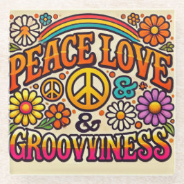 Peace, Love & Grooviness Glass Onderzetter Glazen Onderzetter