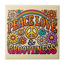 Peace, Love & Grooviness Keramische Tegel Tegeltje