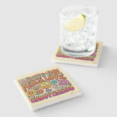 Peace, Love & Grooviness Stone Onderzetter (Zijkant)