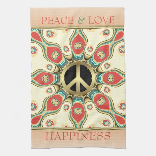 Peace Love Groovy Flower Tea Towel Theedoek (Verticaal)