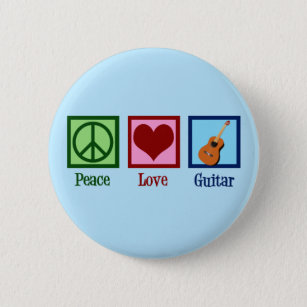 Peace Love Guitar Cute Blue Guitarist Ronde Button 5,7 Cm