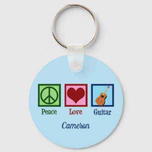 Peace Love Guitar Cute Blue Monogram Guitarist Sleutelhanger