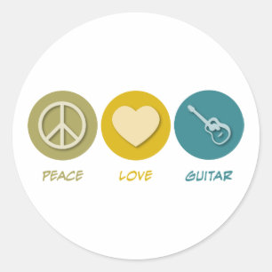 Peace Love Guitar Ronde Sticker