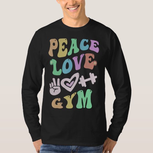 PEACE LOVE GYM Retro PE Teacher Groovy School T-shirt (Voorkant)
