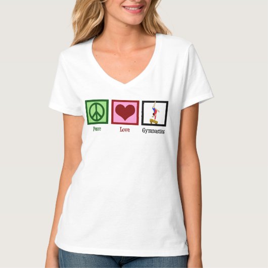 Peace Love Gymnastics Cute Gymnast on Beam T-shirt (Voorkant)