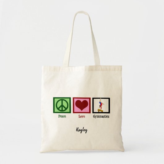 Peace Love Gymnastics Cute Personalized Gymnast Tote Bag (Voorkant)