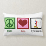 Peace Love Gymnastics Kussen<br><div class="desc">Een  vredesteken,  hart en een gymnast die een handgreep op de balk doet.</div>