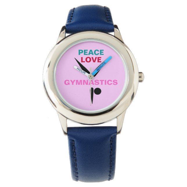 Peace Love Gymnastiek Kinder Verstelbare Bezel Hor Horloge (Voorkant)