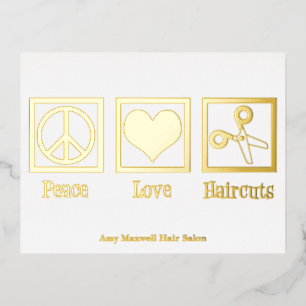 Peace Love Haircuts Custom Hair Stylist Salon Gold Folie Feestdagen Briefkaart