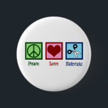 Peace Love Haircuts Ronde Button 5,7 Cm<br><div class="desc">PEACE LOVE HAIRCUTS cadeau voor je favoriete haarstylist die haar snijdt in een schoonheidssalon na afstuderen van de cosmetologieschool. Dit coole kappersapparaat is uitgerust met een vredes-,  hart- en schaar-teken.</div>