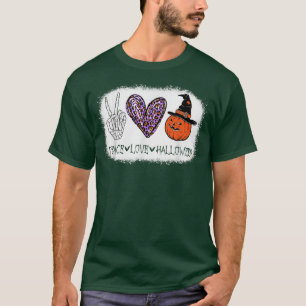 Peace Love Halloween Pumpkin Leopard Bleken T-shirt