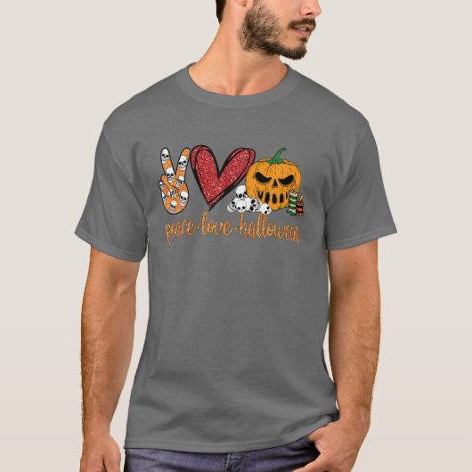 Peace Love Halloween Pumpkin T-shirt (Voorkant)