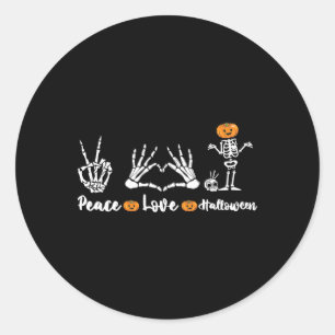 Peace Love Halloween Skeleton Hands Funny Hallowee Ronde Sticker