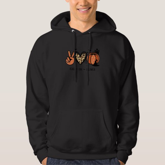 Peace Love Halloween Spiders Bats Pumpkins Leopard Hoodie (Voorkant)