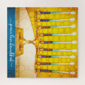 Peace Love Hanukkah Artsy Yellow Gold Menorah Chic Legpuzzel (Horizontaal)