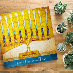 Peace Love Hanukkah Artsy Yellow Gold Menorah Chic Legpuzzel