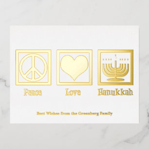 Peace Love Hanukkah Custom Elegant Gold Folie Feestdagen Briefkaart