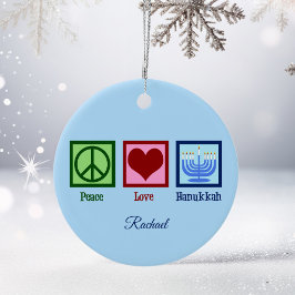 Peace Love Hanukkah Cute Blue - Gepersonaliseerd Keramisch Ornament