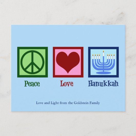 Peace Love Hanukkah Cute Custom Blue Briefkaart (Voorkant)
