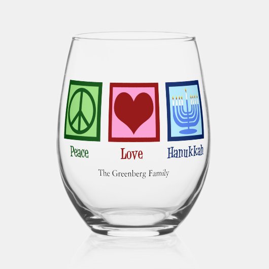 Peace Love Hanukkah Cute Custom Wijnglas Zonder Voet (Voorkant)