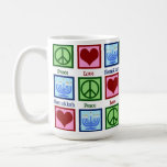 Peace Love Hanukkah Cute Menorah Pattern Koffiemok<br><div class="desc">Peace Love Hanukkah mok gift voor een joods persoon die graag Chanoeka viert. Een  vredesteken,  hart en een mooie menorah in een schattig patroon.</div>