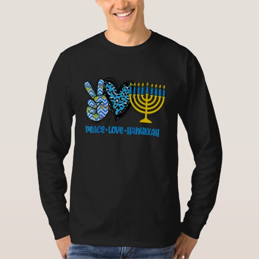 Peace Love Hanukkah Leopard Hanukkah Menorah Jewis T-shirt (Voorkant)