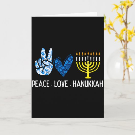 Peace Love Hanukkah Retro Chanukah Jewish Men Wome Kaart (Gele Bloem)