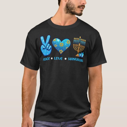 Peace Love Hanukkah Retro Menorah Chanukah Jewish  T-shirt (Voorkant)