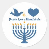 Peace Love Hanukkah Ronde Sticker (Voorkant)