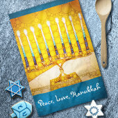 Peace Love Hanukkah Script Yellow Gold Menorah Theedoek