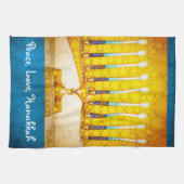 Peace Love Hanukkah Script Yellow Gold Menorah Theedoek (Horizontaal)