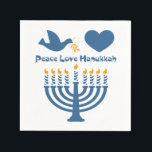 Peace Love Hanukkah Servetten<br><div class="desc">Festival of Lights Chanoeka ontwerp dat zegt VREDE LIEFDE Chanoeka met een duif en olijftak,  hart en verlichte menora. PinkInkArt origineel!</div>