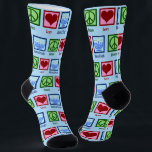 Peace Love Hanukkah Sokken<br><div class="desc">Schattigee Vrede Liefde Chanoeka sokken voor een Chanoeka feest. Een  vredesteken,  hart,  en een prachtige menora op joodse vakantie sokken. Een geweldig cadeau.</div>