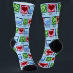Peace Love Hanukkah Sokken<br><div class="desc">Schattigee Vrede Liefde Chanoeka sokken voor een Chanoeka feest. Een  vredesteken,  hart,  en een prachtige menora op joodse vakantie sokken. Een geweldig cadeau.</div>
