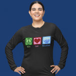 Peace Love Hanukkah T-shirt<br><div class="desc">Peace Love Hanukkah-cadeau voor een Joodse persoon die graag Chanoeka viert. Een  vredesteken,  hart en een mooie menorah.</div>