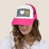 Peace Love & Hanukkah Trucker Hat Pet (In situ)