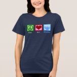 Peace Love Hanukkah Women's<br><div class="desc">Peace Love Chanoeka vrouwen T-shirt voor een Joodse persoon die graag Chanoeka te vieren. Een  vredesteken,  hart en een mooie menora.</div>