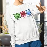 Peace Love Hanukkah Women's Trui<br><div class="desc">Peace Love Chanoeka dames sweatshirt voor een Joodse vrouw die graag Chanoeka viert. Een  vredesteken,  hart en een prachtige menora.</div>