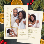 Peace Love Hapiness Script Gold Arch 3 Photo Feestdagenkaart