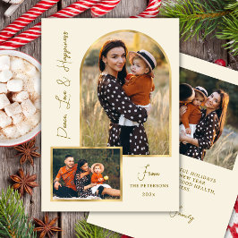 Peace Love Hapiness Script Gold Arch 3 Photo  Feestdagenkaart