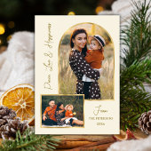 Peace Love Hapiness Script Gold Arch 3 Photo  Feestdagenkaart