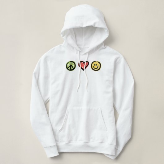Peace Love Happiness Positive Message Symbols Hoodie (Design voorkant)