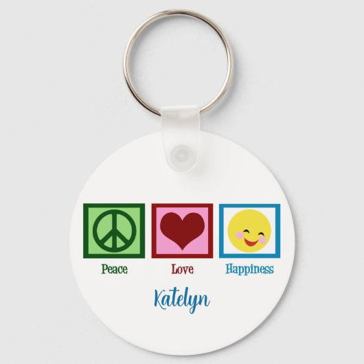 Peace Love Happiness Schattigee gewoonte Sleutelhanger (Achterkant)
