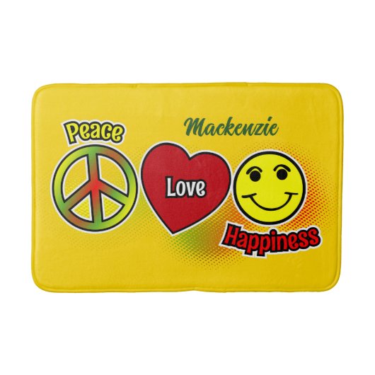 Peace Love Happiness Yellow Badmat (Voorkant)