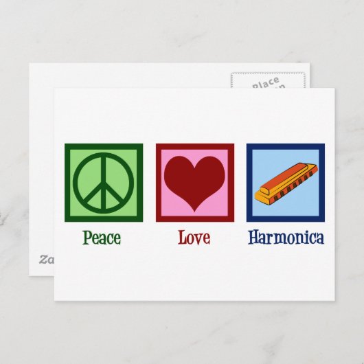 Peace Love Harmonica Briefkaart (Voorkant / Achterkant)